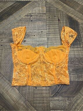 Princess Polly Vibrant Orange Lace Corset Crop Top - Size US 6